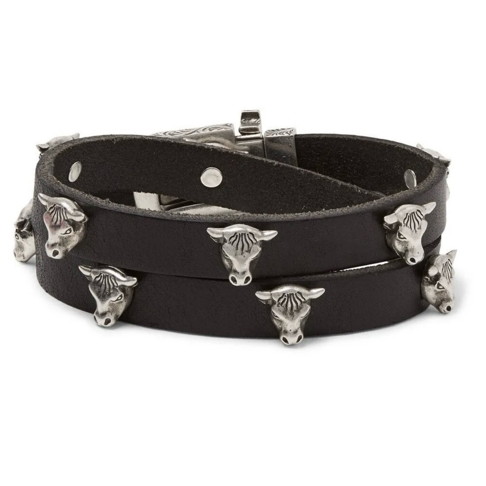 Gucci sterling silver anger forest bull head black leather choker/ double wrap - Picture 10 of 15